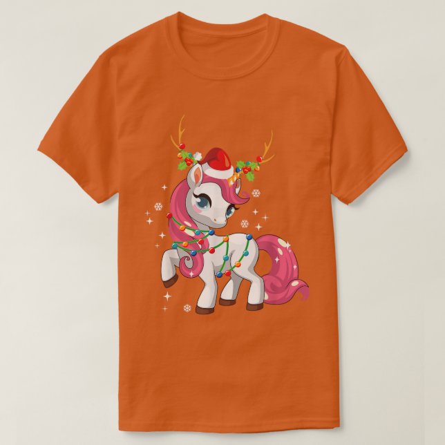 Camiseta Unicórnios Natal Luz Engraçada Família Reindeer Ch (Frente do Design)