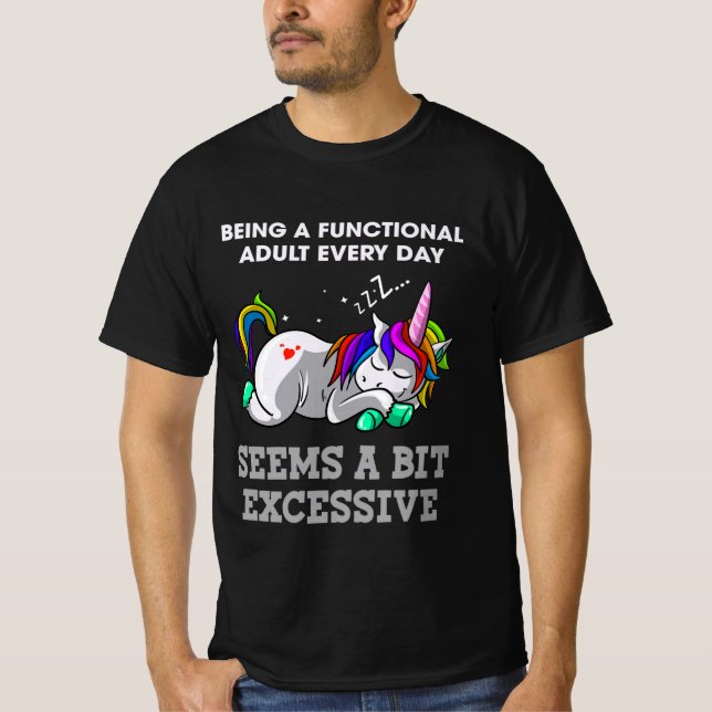 Camiseta Unicórnios Sendo Um Adulto Funcional (Frente)