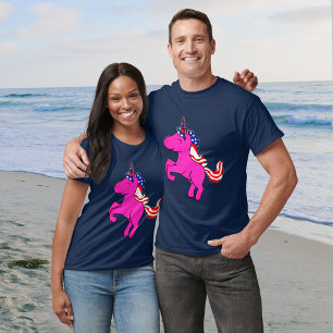 Camiseta Unicorno rosa Patriótico EUA Sinalizador Mane Art 