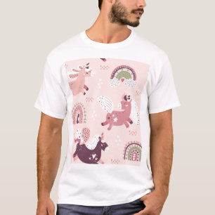 Camiseta Unicorns Rainbows: Fundo Mágico Pastel.