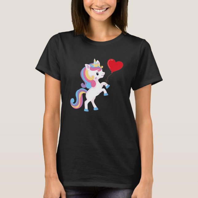 Camiseta Unicorns With Heart Balloon Valentines Day Love Bo (Frente)