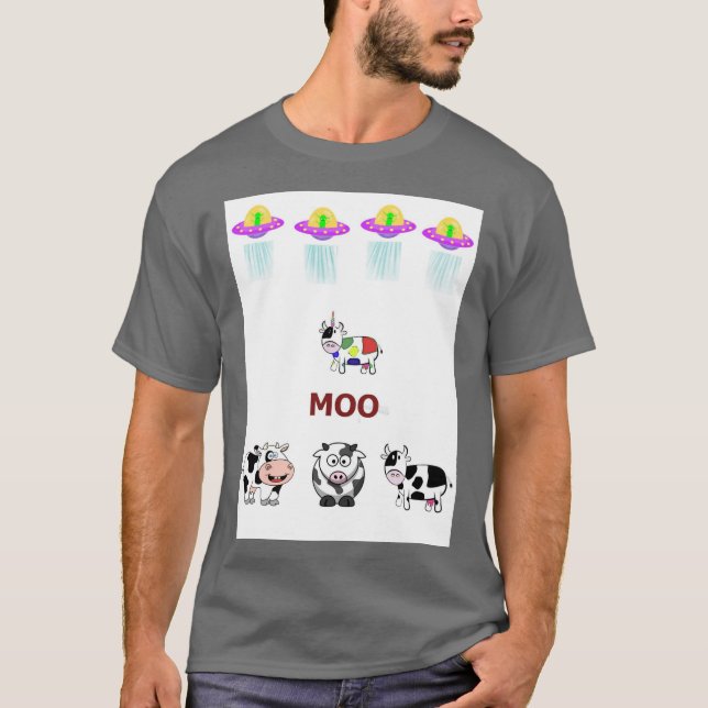 Camiseta Unicow/vacas, espaçonave, OVNI, fofo (Frente)
