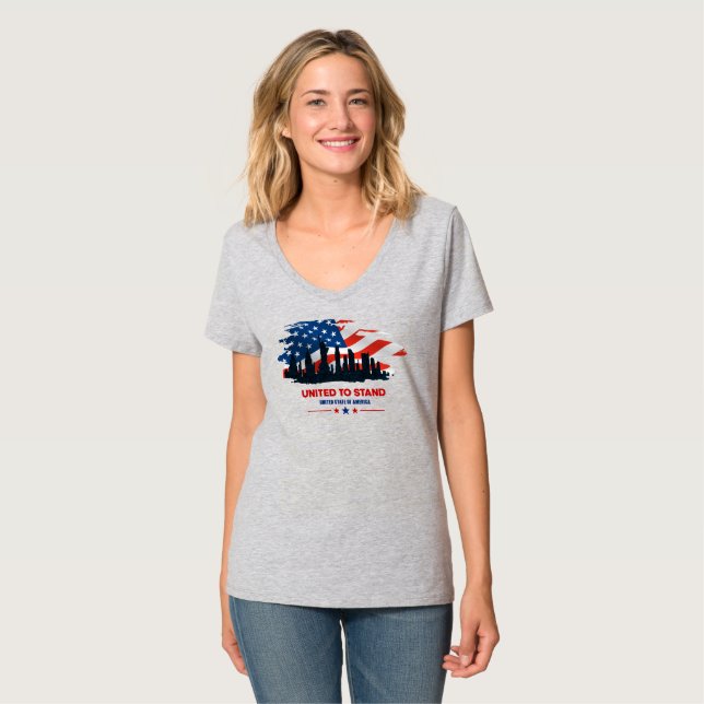 Camiseta Unida para Stand | Pescoço-V feminino (Frente Completa)