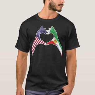 Camiseta Unidade Americana Iraniana Coração com Leão e Sol