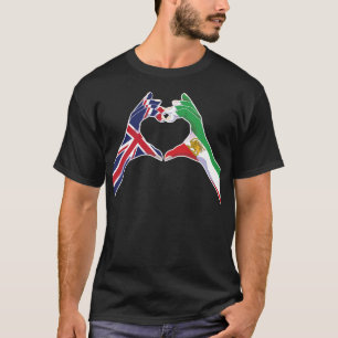 Camiseta Unidade Britânica Iraniana Coração com Leão e Sol