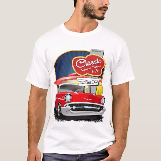 Camiseta Unidade Vermelha e Branca 1957 no ar de Chevy Bel  (Frente)