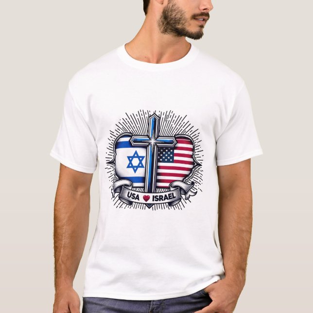 Camiseta Unidos na Fé: EUA ❤️ ISRAEL (Frente)