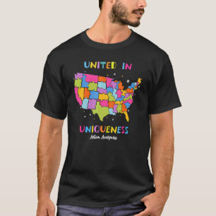 Camiseta Unidos Na Singularidade Mapa Autista Dos EUA Puzzl