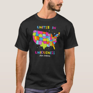 Camiseta Unidos Na Singularidade Mapa Autista Dos EUA Puzzl