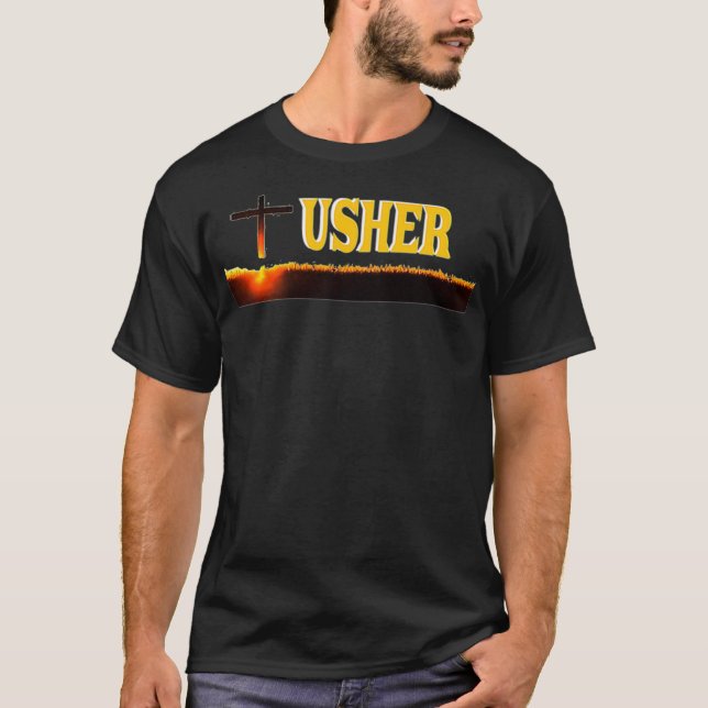 Camiseta Uniforme de Usher para a Igreja Cristã Homens Pres (Frente)