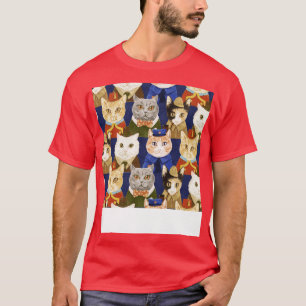 Camiseta Uniformes De Gatos Adequam Padrão De Ilustração En