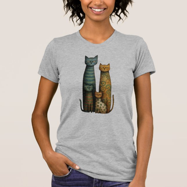 Camiseta Unimpressed Folk Art Cat Family Design (Frente)