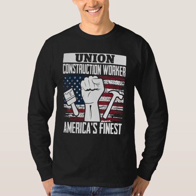 Camiseta Union Construction Worker American USA Flag 4th of (Frente)