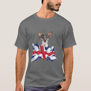 Camiseta Union Jack Flag Dog Chihuahua W Óculos