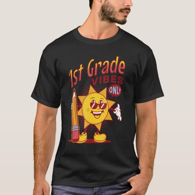 Camiseta Unique Boys 1st Grade Vibes Only Back To School Ki (Frente)