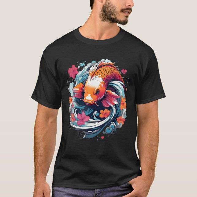 Camiseta Unique Koi Fish Japanese Carp with flowers (Frente)