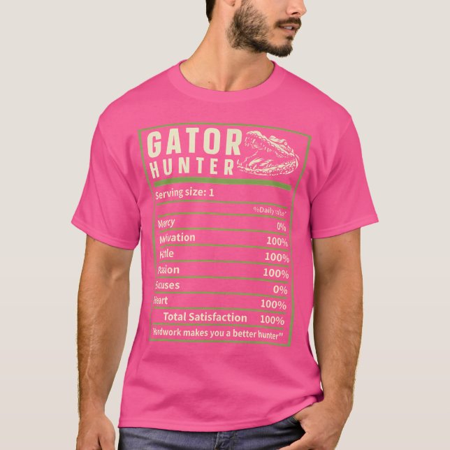 Camiseta Unisex Adultos Algodão Preto Pequeno Gator Hunti (Frente)