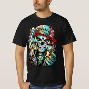 Camiseta Unisex Cotton Black Skull Art Impresso T-Shirt