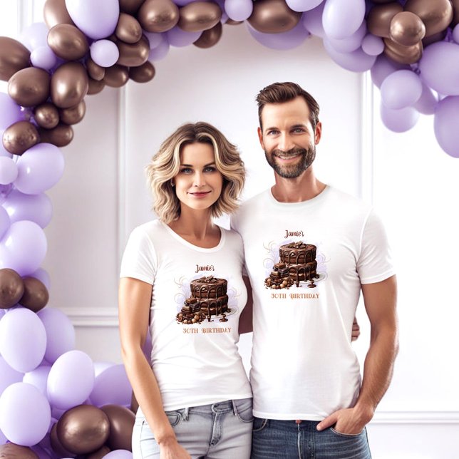 Camiseta Unisex de aniversário de 30 anos de Bolo de Chocol (Chocolate Cake 30th Birthday Party Unisex T-Shirt)