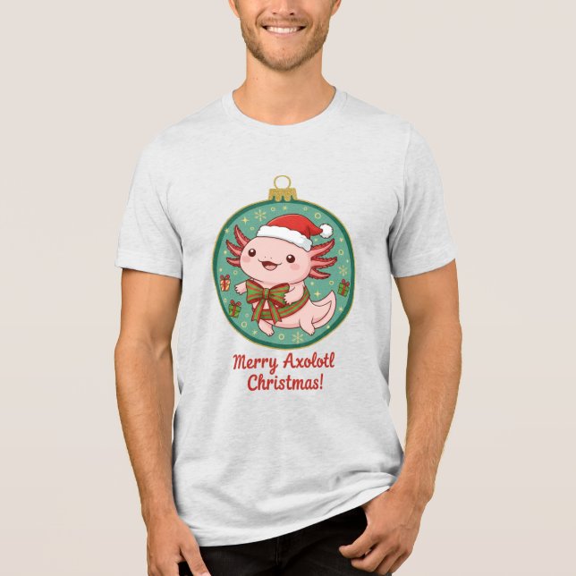 Camiseta Unisex de Natal com Enfeite de Axolote Fo (Frente)
