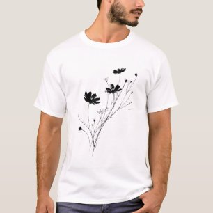 Camiseta Unisex Flor Silvestre Preta Minimalista