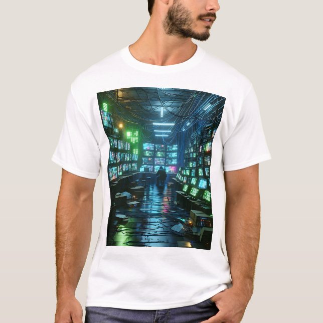 Camiseta Unisex Neon Green Hacker's Lair - Cyberpunk Urban (Frente)