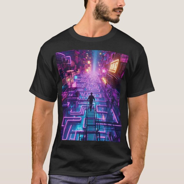 Camiseta Unisex Neon Purple Urban Maze - Cidade distópica (Frente)