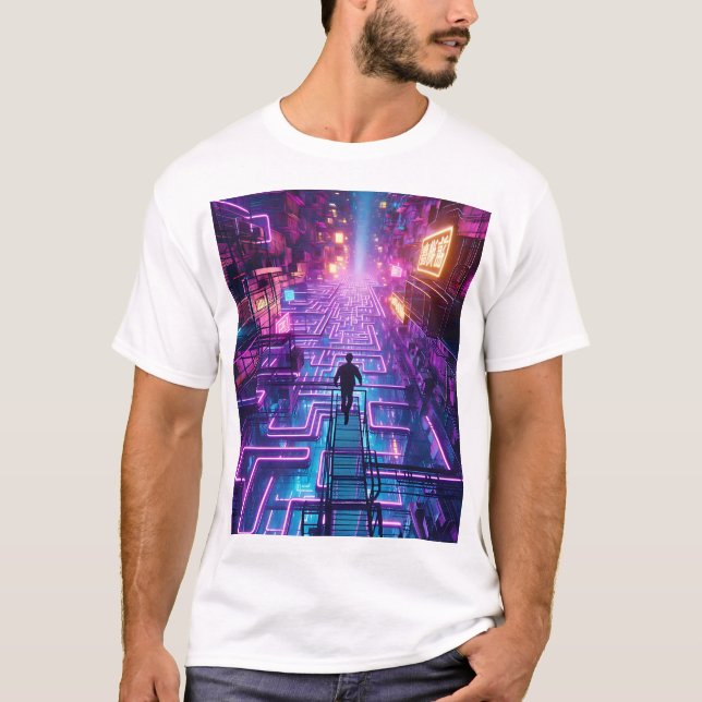 Camiseta Unisex Neon Purple Urban Maze - Cidade distópica (Frente)