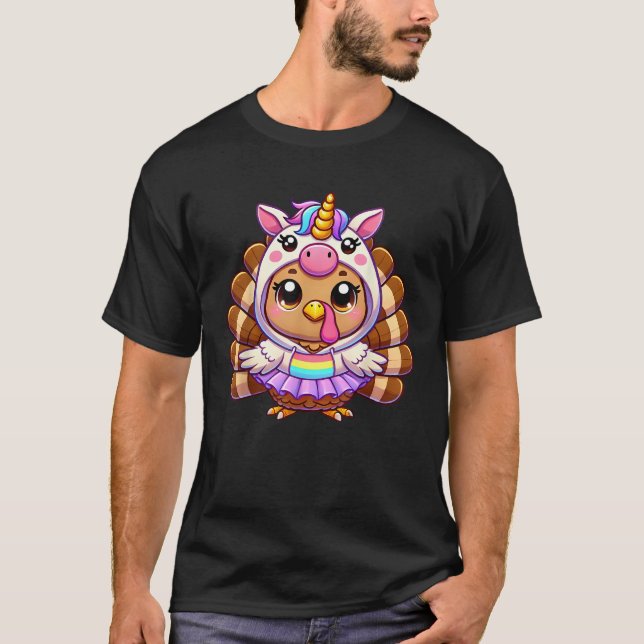 Camiseta Unisex Thanksgiving Turkey In Unicorn Disguise  (Frente)