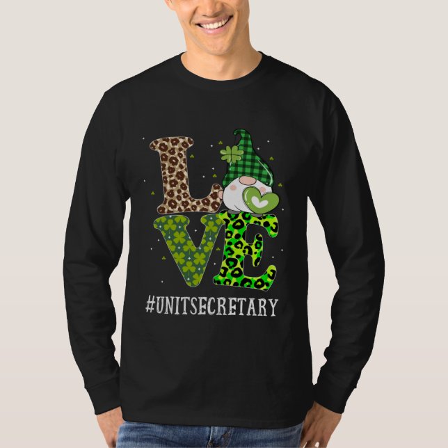 Camiseta Unit Secretary Love St Patricks Day Gnome Leopard  (Frente)