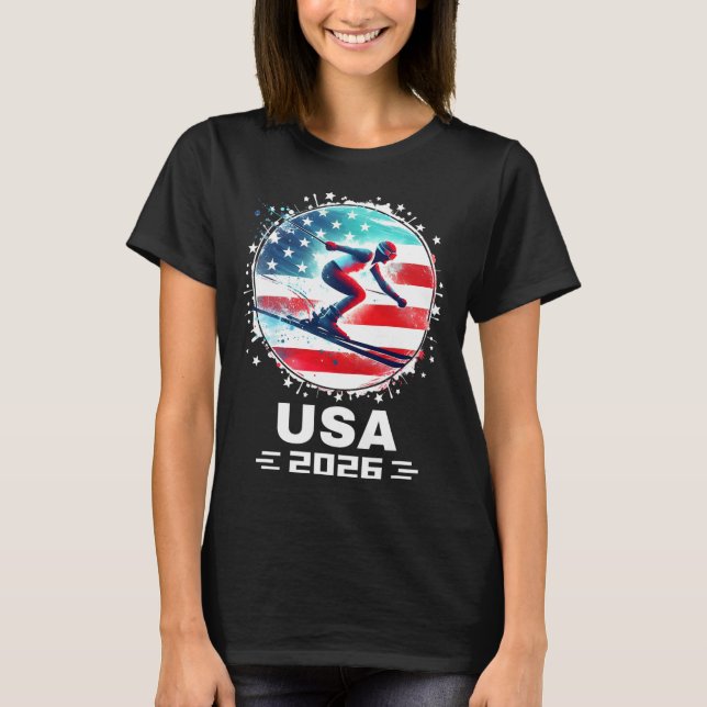 Camiseta United States American Flag Skiing U (Equipe Ameri (Frente)