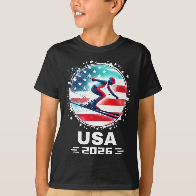Camiseta United States American Flag Skiing U (Equipe Ameri (Frente)