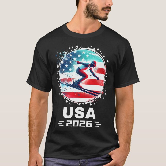 Camiseta United States American Flag Skiing U (Equipe Ameri (Frente)