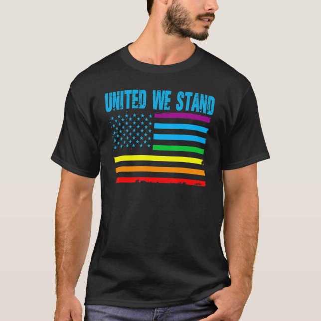 Camiseta United We Stand Proud LGBT Rainbow Pride US Americ (Frente)