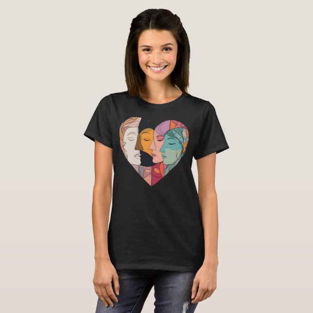Camiseta Unity Heart Diverse Faces Line Art Diversity  (Frente Completa)