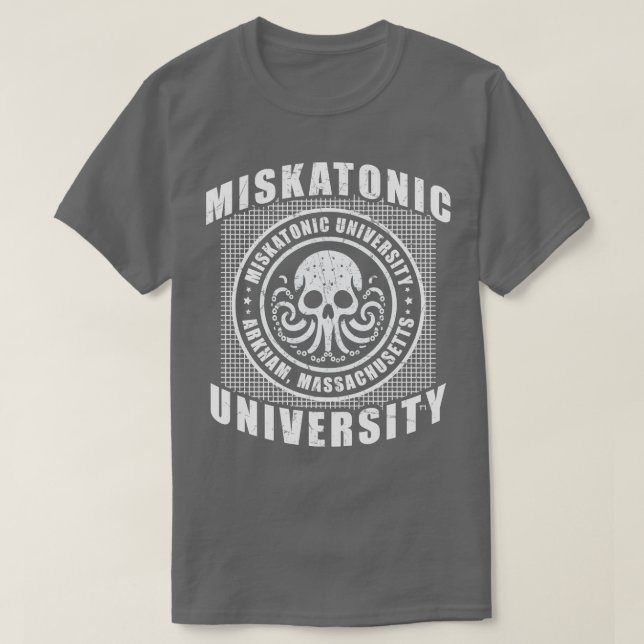 Camiseta Universidade Cthulu E Lovecraft Miskatonic (Frente do Design)