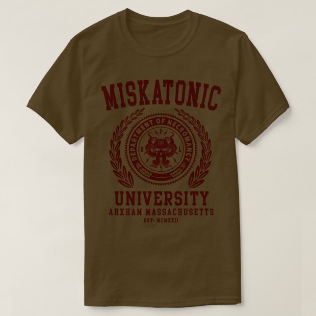 CAMISETA UNIVERSIDADE MISKATÔNICA CTHULU E LOVECRAFT (Frente do Design)