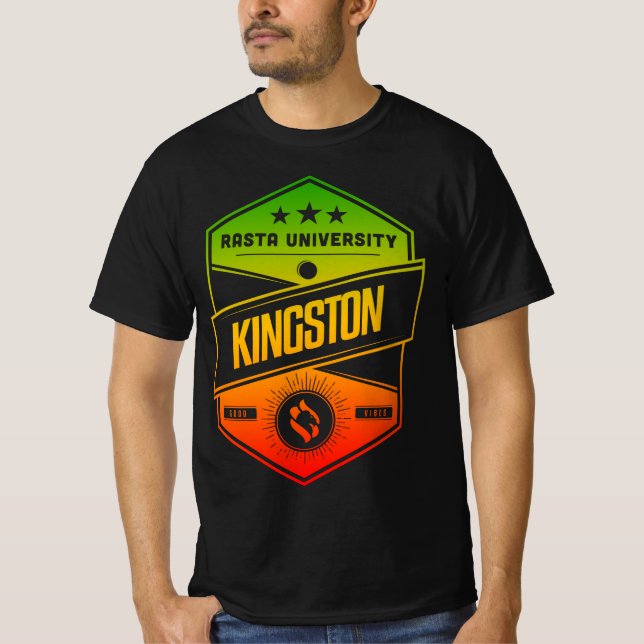 Camiseta Universidade Rasta Kingston Good Vibes Rasta Regga (Frente)