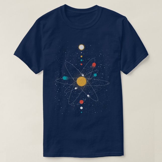 Camiseta Universo Atom Minimalista por Tobe Fonseca (Frente do Design)