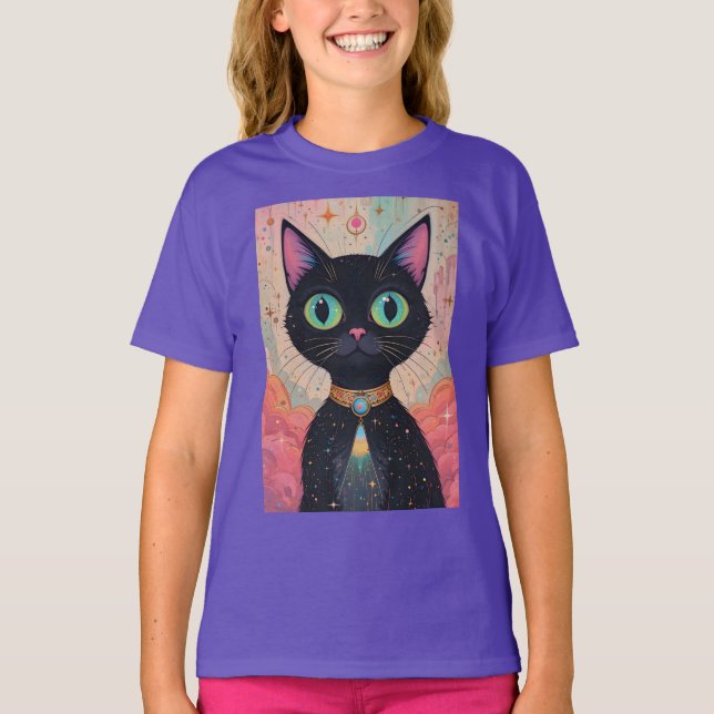 Camiseta Universo de Gato Negro Cósmico e Futuro Atômico (Frente)