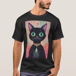 Camiseta Universo de Gato Negro Cósmico e Futuro Atômico