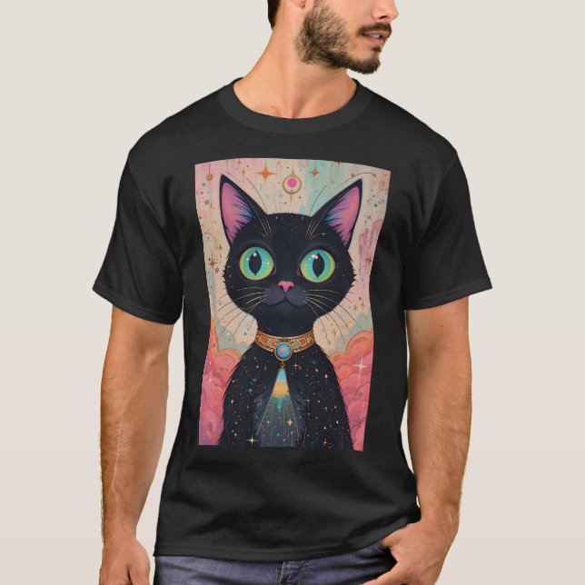 Camiseta Universo de Gato Negro Cósmico e Futuro Atômico (Frente)