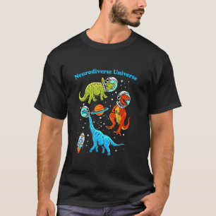 Camiseta Universo Neurodiverso Dinossauros No Espaço Autism