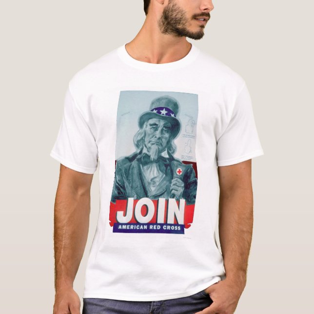 Camiseta Unlce Sam veste um botão da cruz vermelha (Frente)
