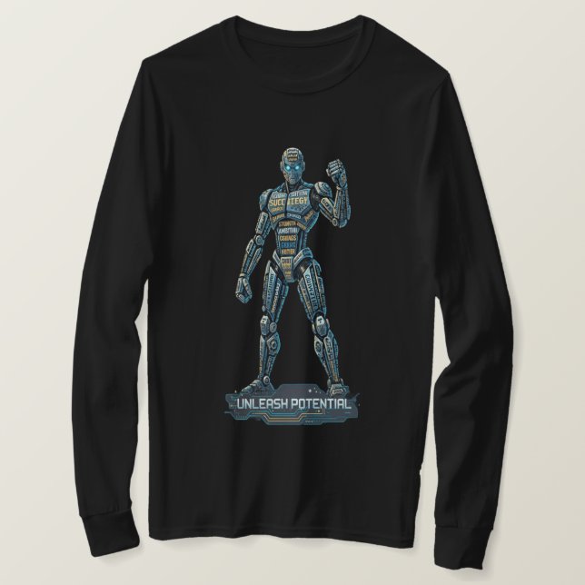 Camiseta Unleash Potential – Futuristic Robot Long Sleeve S (Frente do Design)