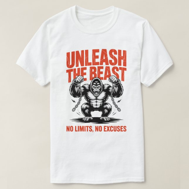 Camiseta Unleash the Beast Gorilla Fitness Motivation Tee (Frente do Design)