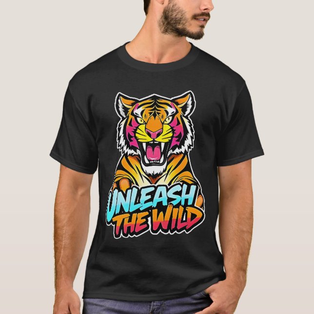 Camiseta Unleash the Wild – Roaring Tiger Neon Art (Frente)