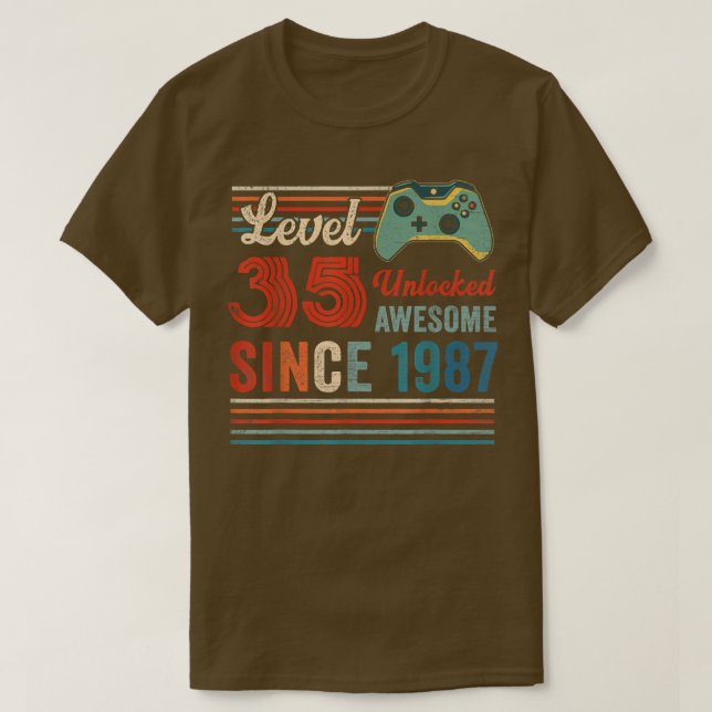 Camiseta Unlocked Level 35 Birthday 35 Year Old Video Game  (Frente do Design)