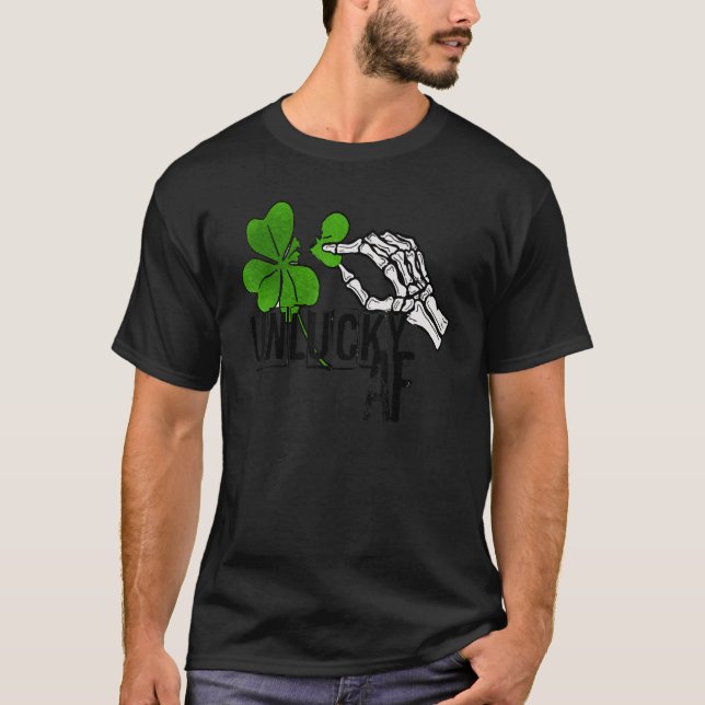 Camiseta Unlucky AF Skeleton Hand St.Patrick Day Clover (Frente)