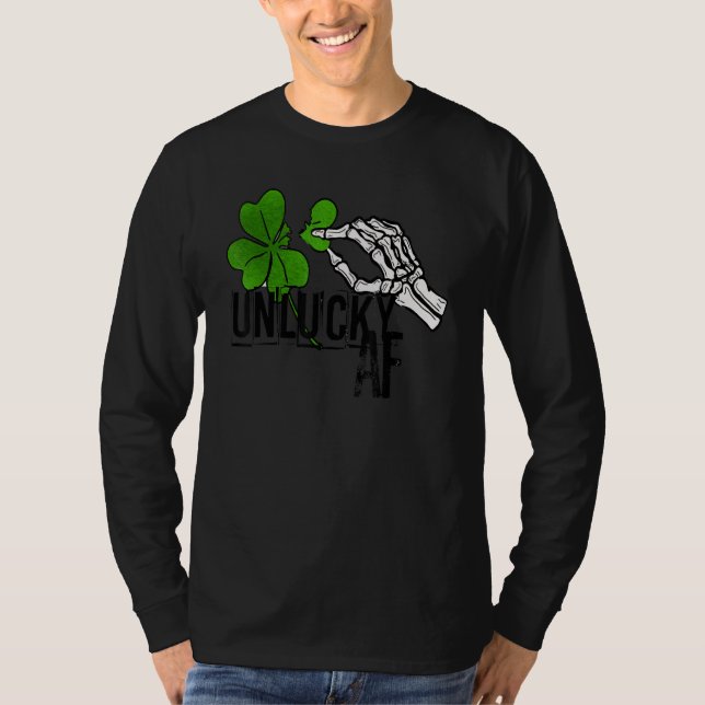Camiseta Unlucky AF Skeleton Hand St.Patrick Day Clover (Frente)
